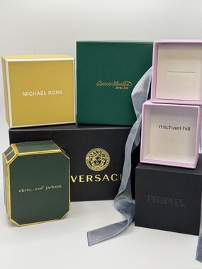 Lot of 6 Empty Designer & Fine Jewelry Boxes - Versace, Michael Kors & More